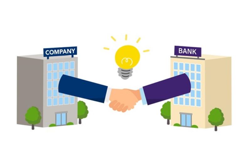 会社と銀行握手する図